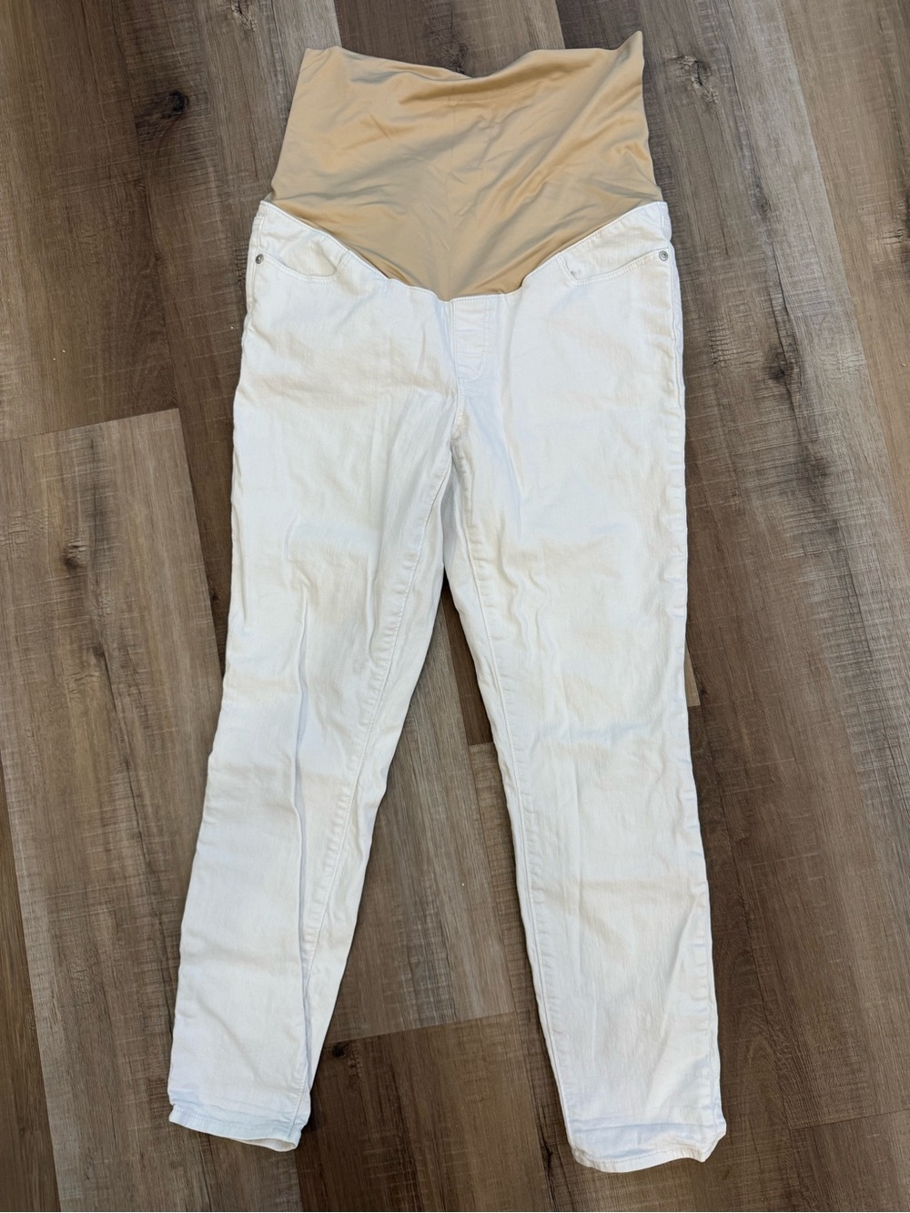 LOFT Maternity 12M White Stretch Skinny Pants Full Nude Over Belly Panel